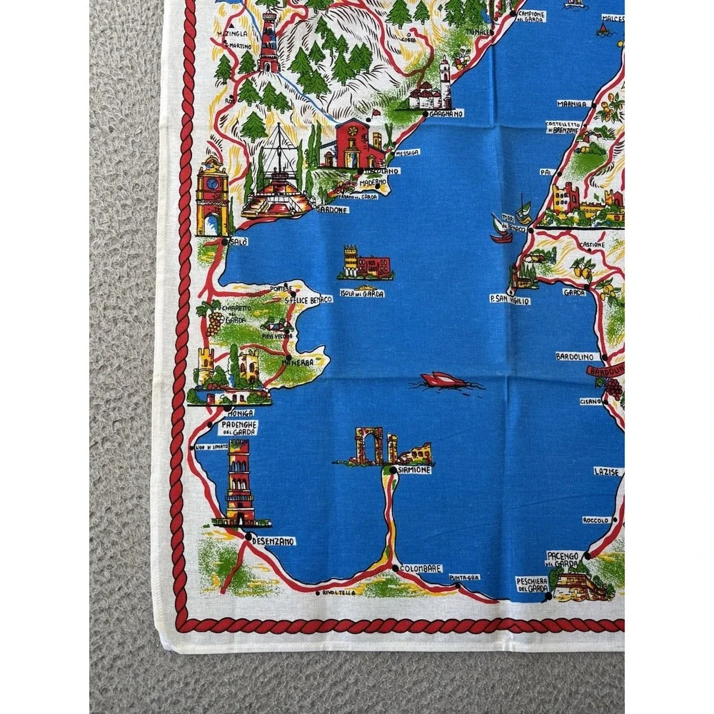Vintage Lago Di Garda Souvenir Tea Towel Linen MCM Map 34x22